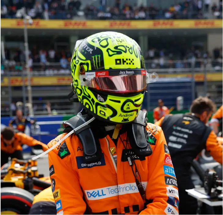 Lando in F1 helmet